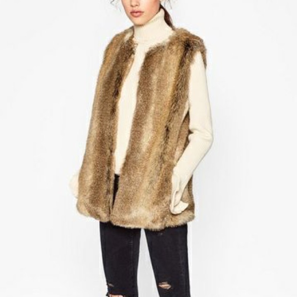 Zara Trafaluc faux fur vest, size S.